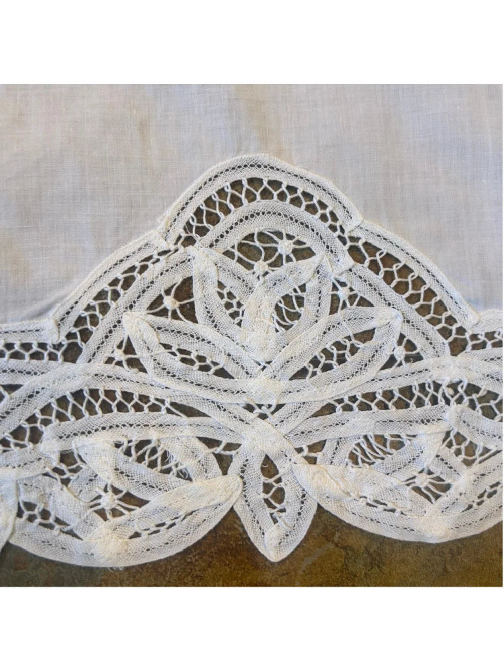 VTG Battenberg Table White Lace Tablecloth Square French Country Minimalist
